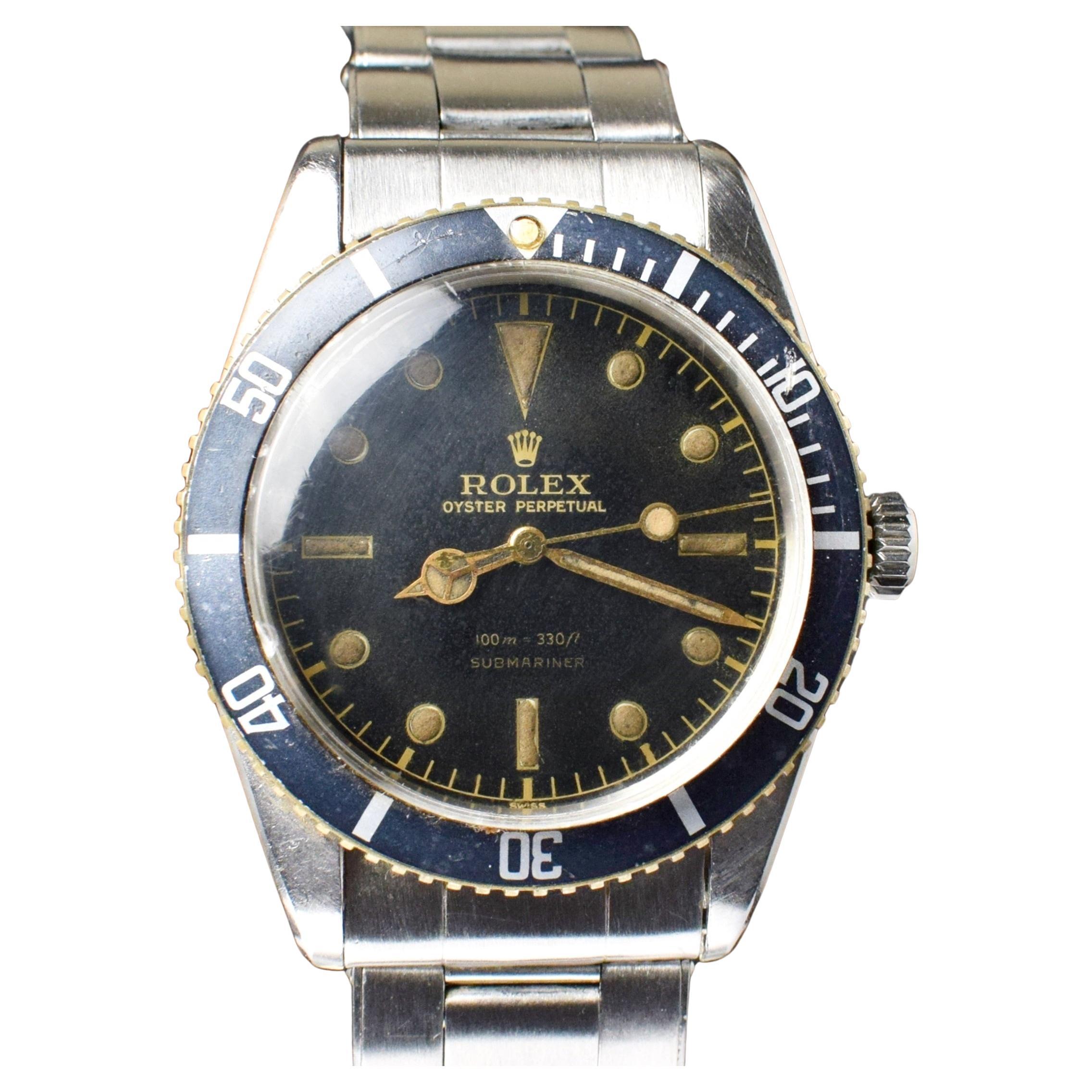 Rolex Submariner Small Crown Gilt Dial 6536/1 Steel Automatic Watch 1956