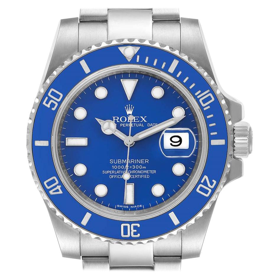 Rolex Submariner Smurf White Gold Blue Dial Bezel Watch 116619 Box Card
