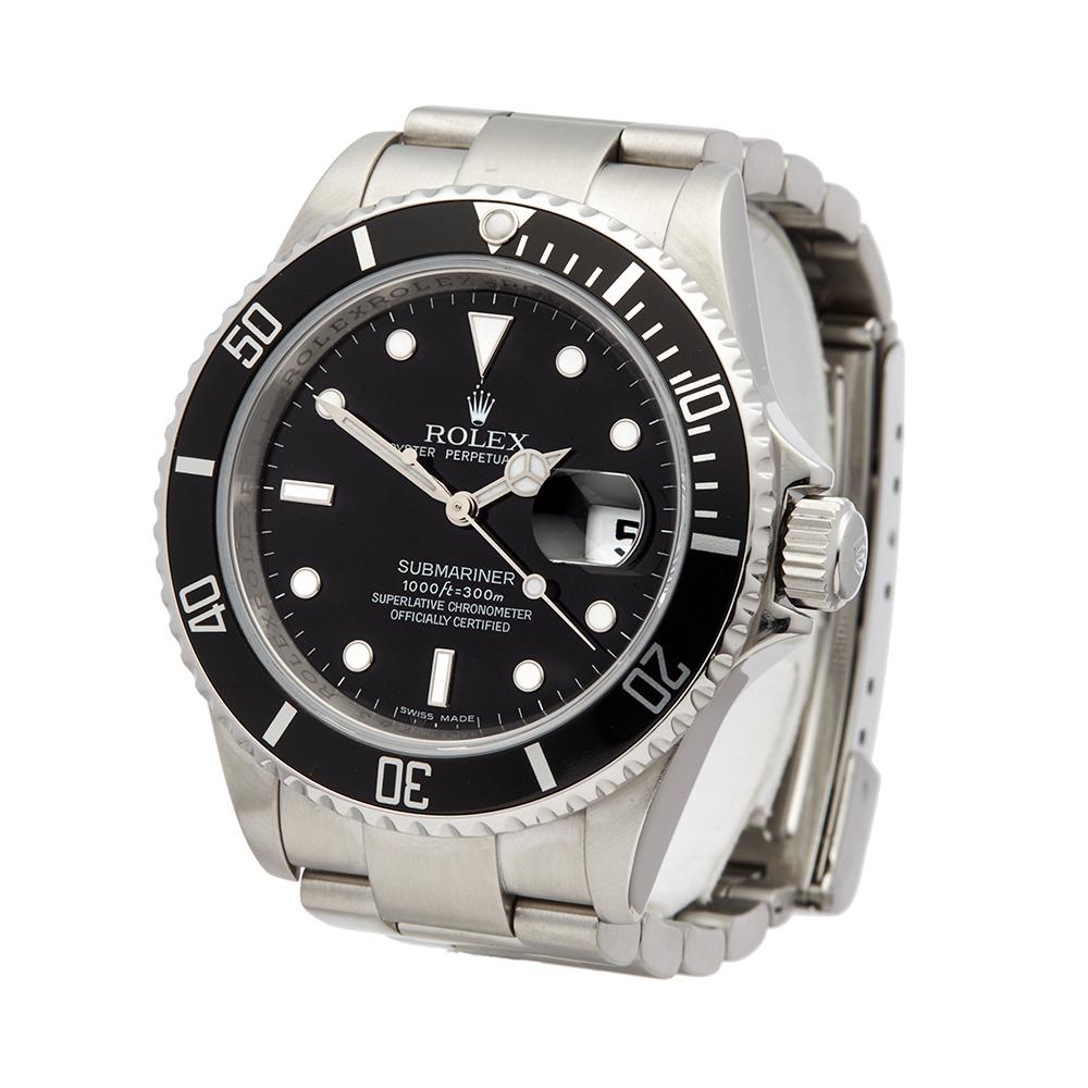 Reference: W5335
Manufacturer: Rolex
Model: Submariner
Model Reference: 16610LN
Age: 21st July 2009
Gender: Men's
Box and Papers: Box, Manuals and Guarantee
Dial: Black
Glass: Sapphire Crystal
Movement: Automatic
Water Resistance: To Manufacturers