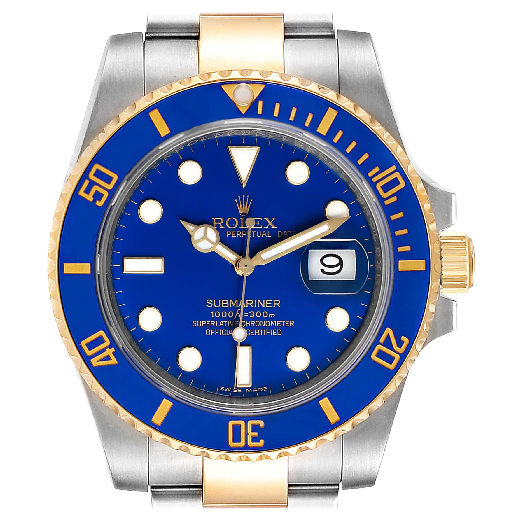Rolex Submariner Steel 18 Karat Yellow Gold Blue Dial Men's Watch 116613