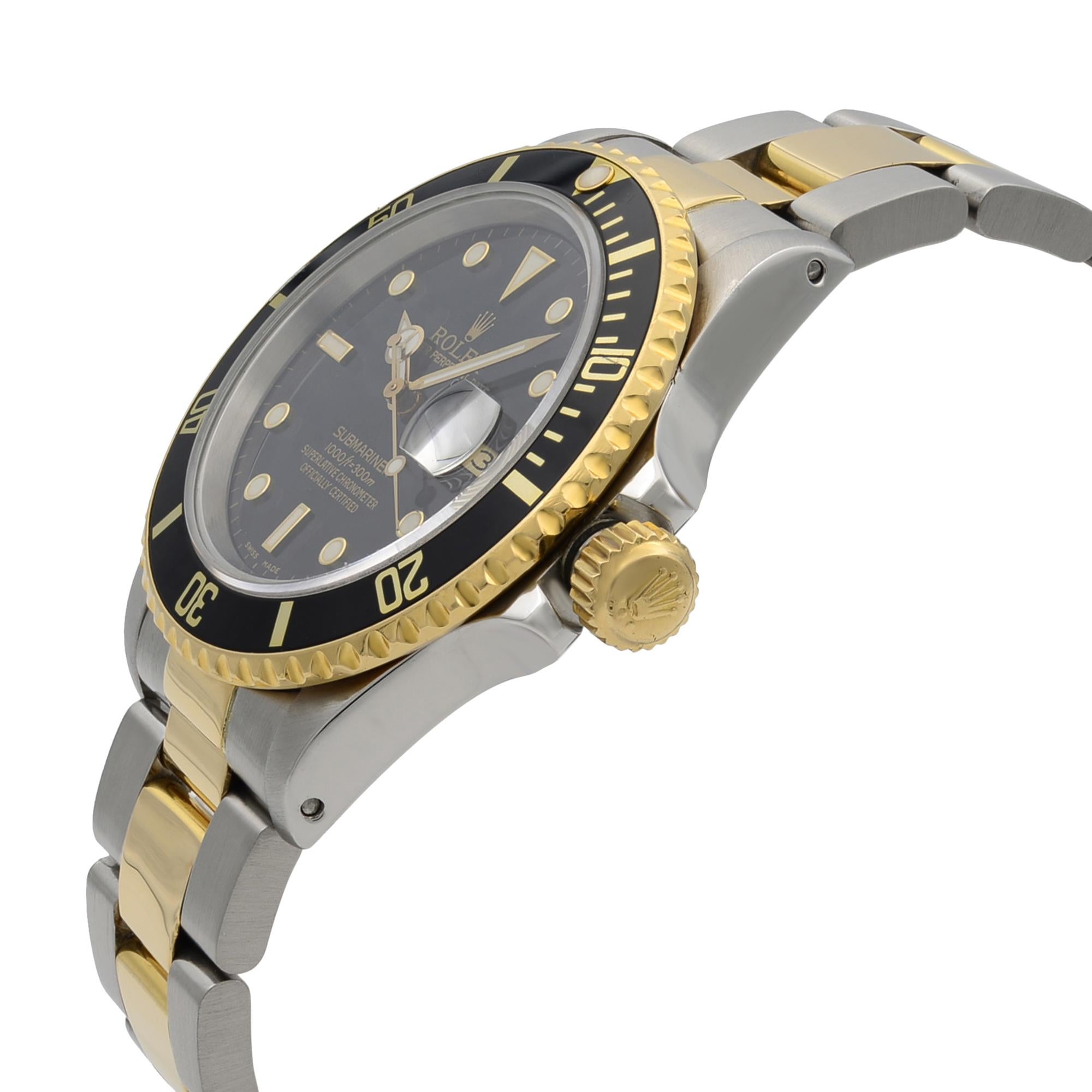 Rolex Submariner Steel 18K Yellow Gold Black Dial Automatic Men's Watch 16803 In Good Condition In New York, NY