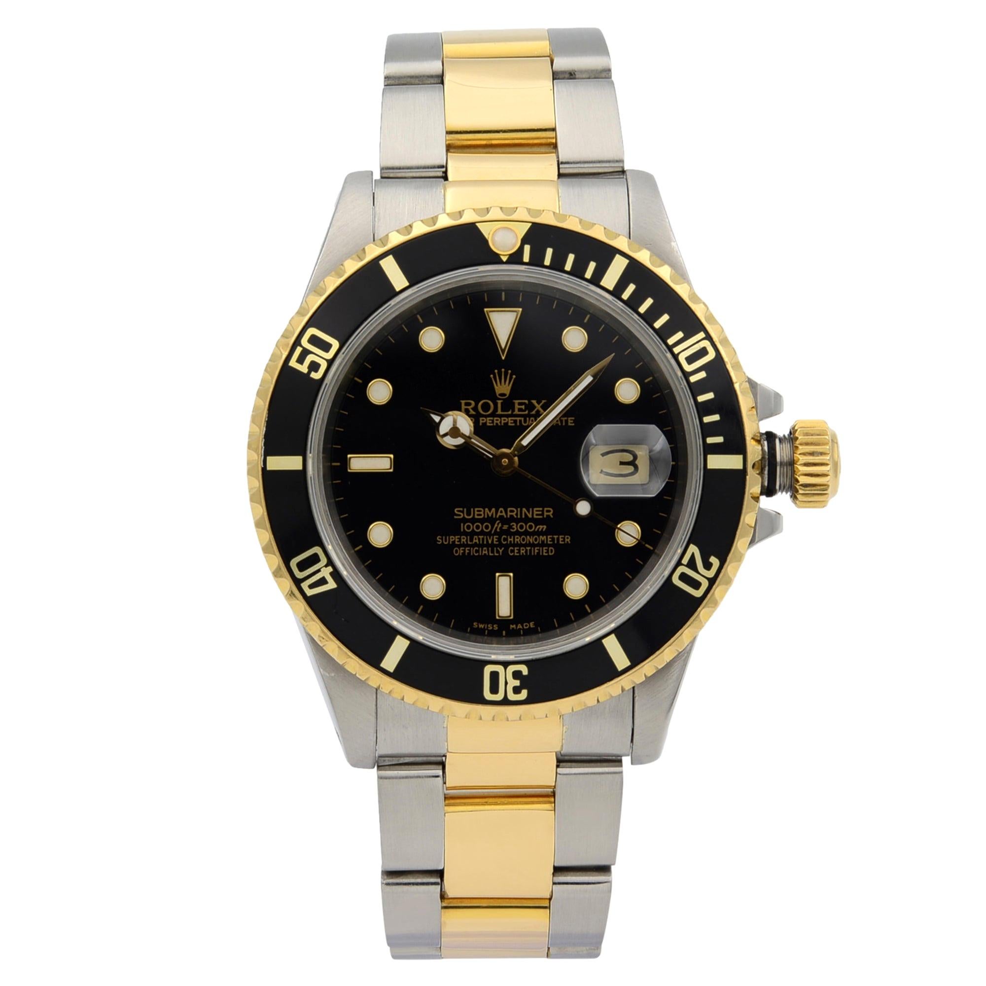 Rolex Submariner Steel 18K Yellow Gold Black Dial Automatic Men's Watch 16803