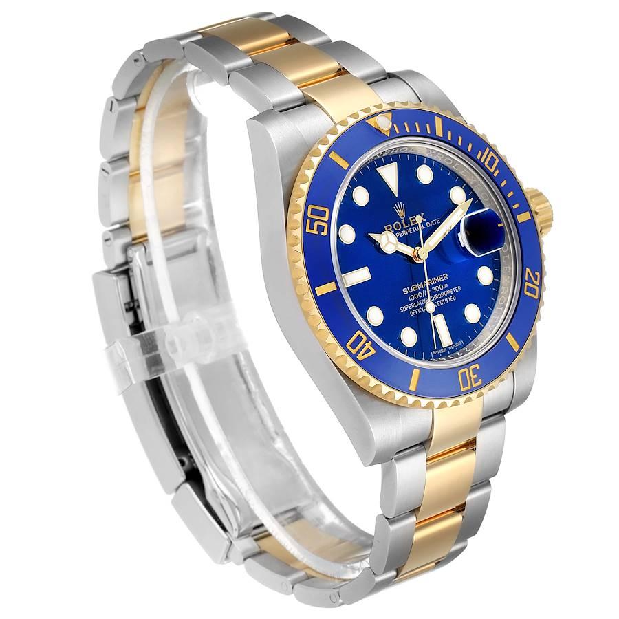 Rolex Submariner Steel 18 Karat Gold Blue Dial Men's Watch 116613 Box Card In Excellent Condition For Sale In Atlanta, GA