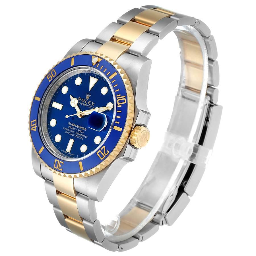 Rolex Submariner Steel 18 Karat Gold Blue Dial Men's Watch 116613 Box Card For Sale 1