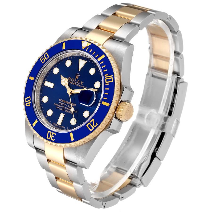 Men's Rolex Submariner Steel 18K Yellow Gold Blue Dial Mens Watch 116613 Box Card For Sale