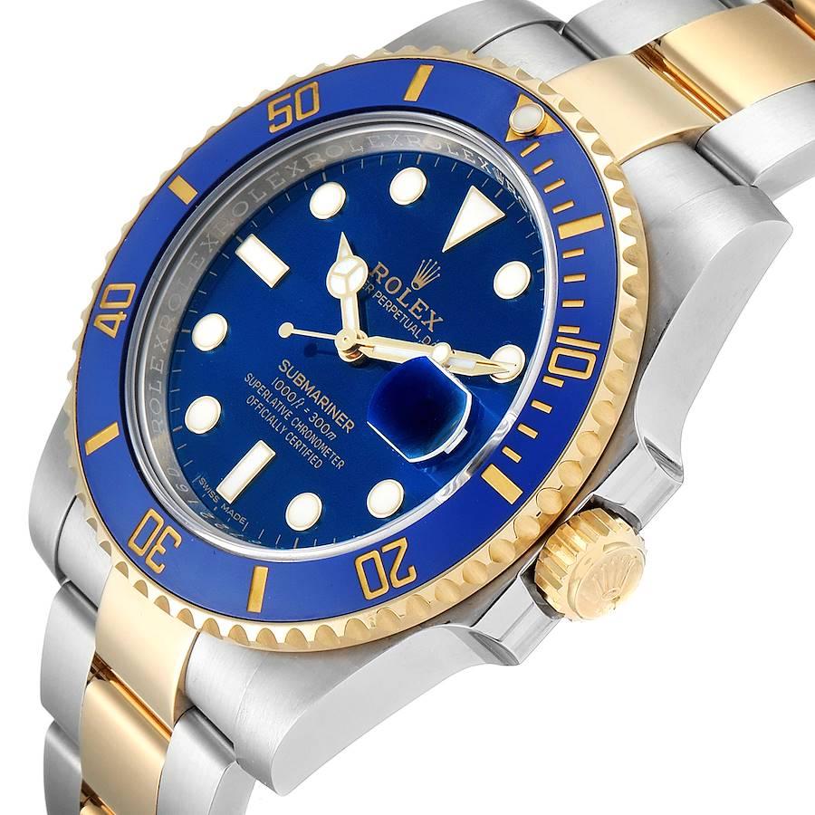 Rolex Submariner Steel 18 Karat Gold Blue Dial Men's Watch 116613 Box Card For Sale 2