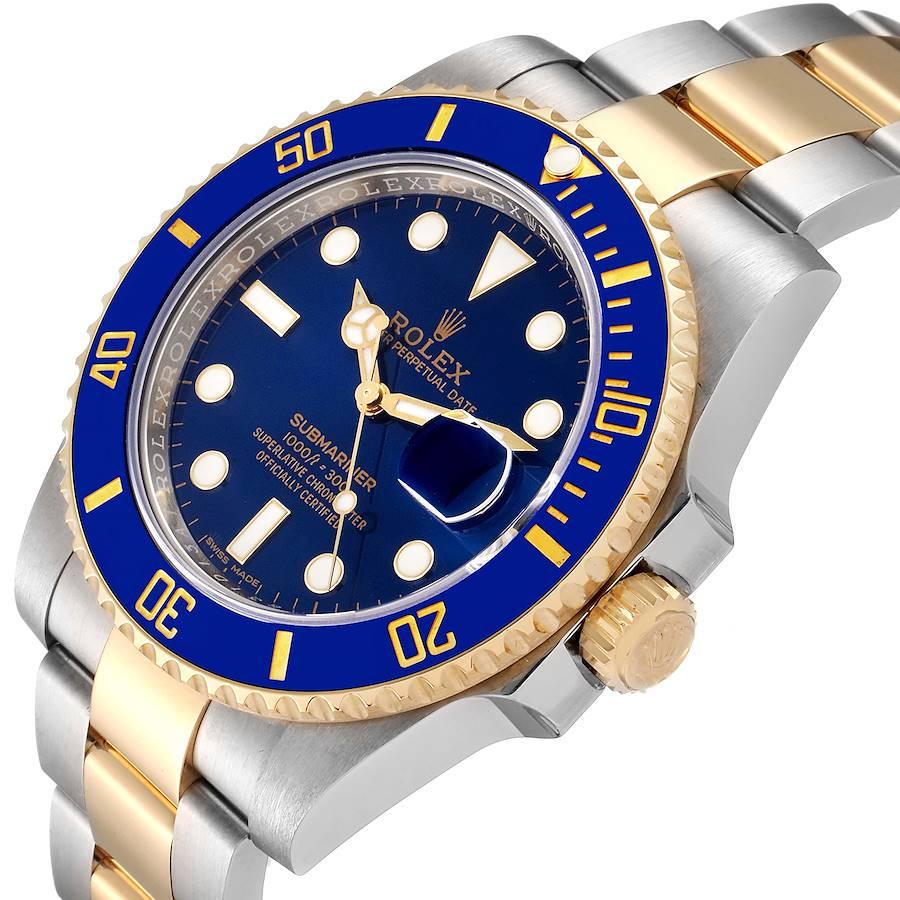 Rolex Submariner Steel 18K Yellow Gold Blue Dial Mens Watch 116613 Box Card For Sale 1