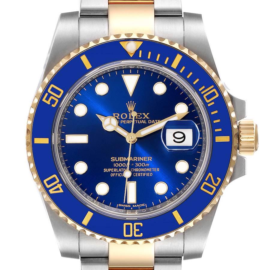 Rolex Submariner Steel 18K Yellow Gold Blue Dial Mens Watch 116613 Box Card For Sale