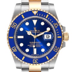 Rolex Submariner Steel 18K Yellow Gold Blue Dial Mens Watch 116613 Box Card