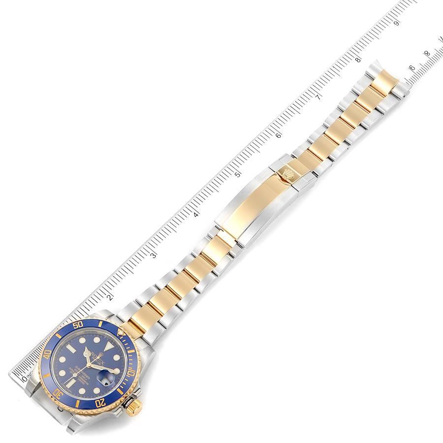 Rolex Submariner Stahl 18K Gelbgold blaues Zifferblatt Herrenuhr 116613 im Angebot 7