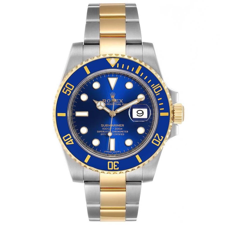 Rolex Submariner Steel 18 Karat Yellow Gold Blue Dial Men's Watch ...