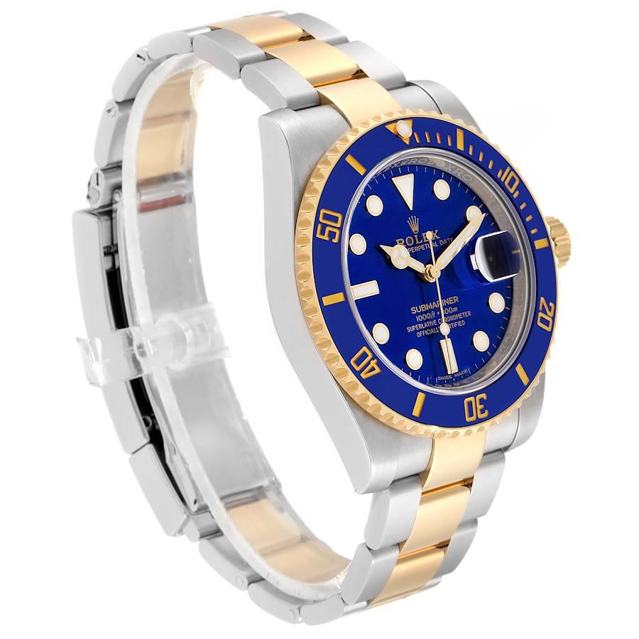Rolex Submariner Steel 18 Karat Yellow Gold Blue Dial Men's Watch 116613 In Good Condition In Atlanta, GA