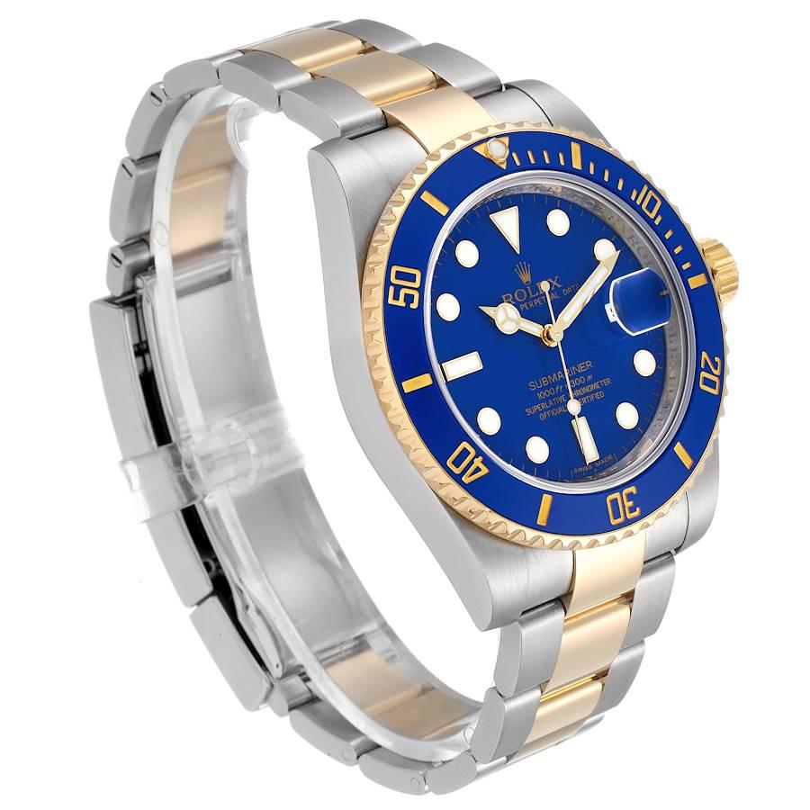 Rolex Submariner Stahl 18K Gelbgold blaues Zifferblatt Herrenuhr 116613 im Zustand „Hervorragend“ im Angebot in Atlanta, GA