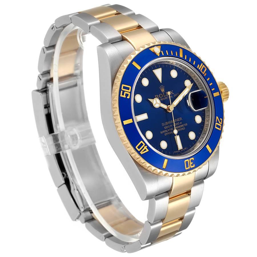 Rolex Submariner Steel 18K Yellow Gold Blue Dial Mens Watch 116613 In Excellent Condition In Atlanta, GA