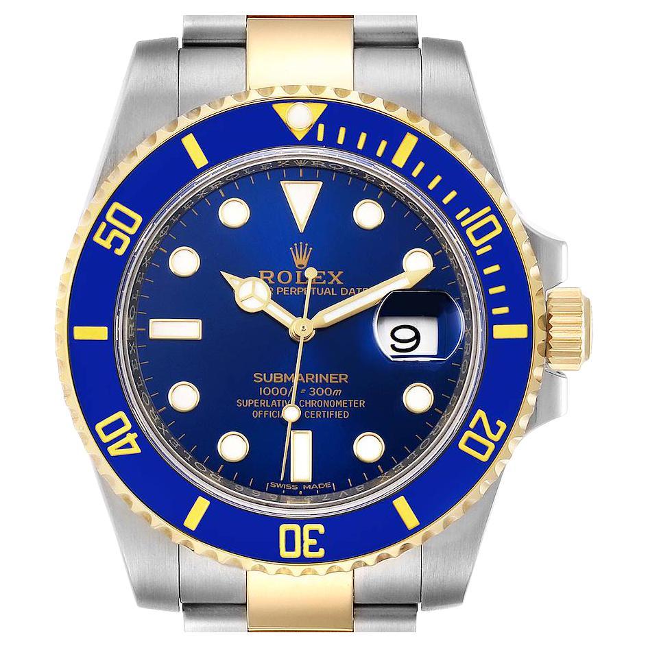 Rolex Submariner Steel 18K Yellow Gold Blue Dial Mens Watch 116613 Unworn