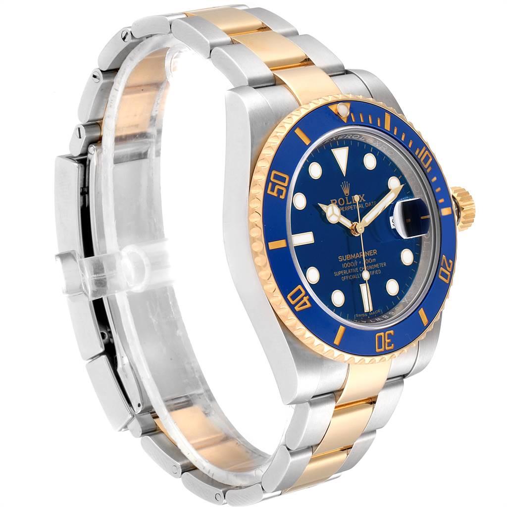 Rolex Submariner Steel 18 Karat Yellow Gold Blue Dial Watch 116613 In Excellent Condition For Sale In Atlanta, GA