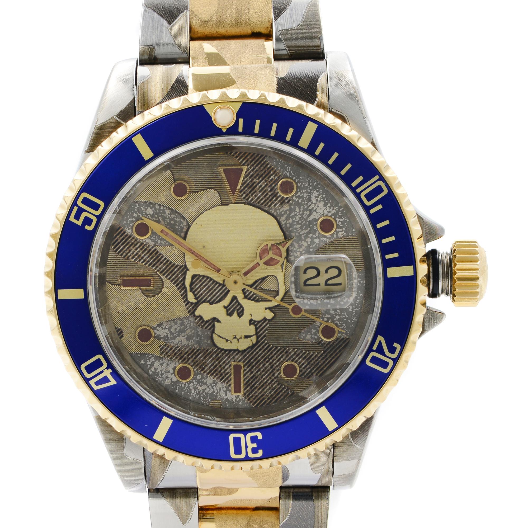 Custom camouflage on dial and bracelet. Has a few hairline scratches on blue bezel insert. Original Box and Papers are not included comes with a Chronostore presentation box and authenticity card.
Details:
Brand Rolex
Department Men
Model Number