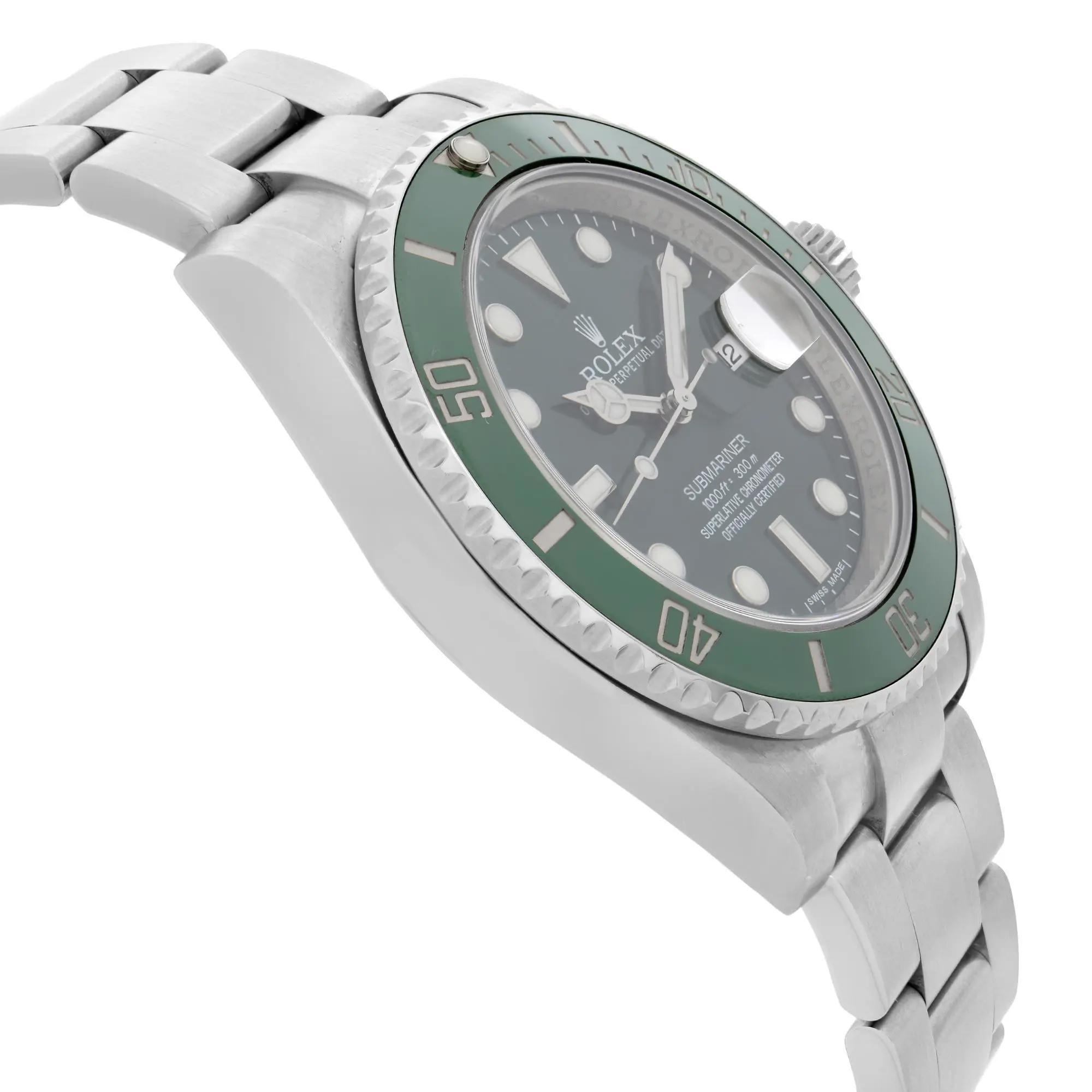 Rolex Submariner Steel Ceramic Hulk Green Dial Automatic Men Watch 116610LV In Excellent Condition In New York, NY