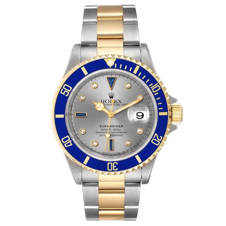 Rolex Submariner Steel Gold Diamond Sapphire Serti Dial Men's Watch ...