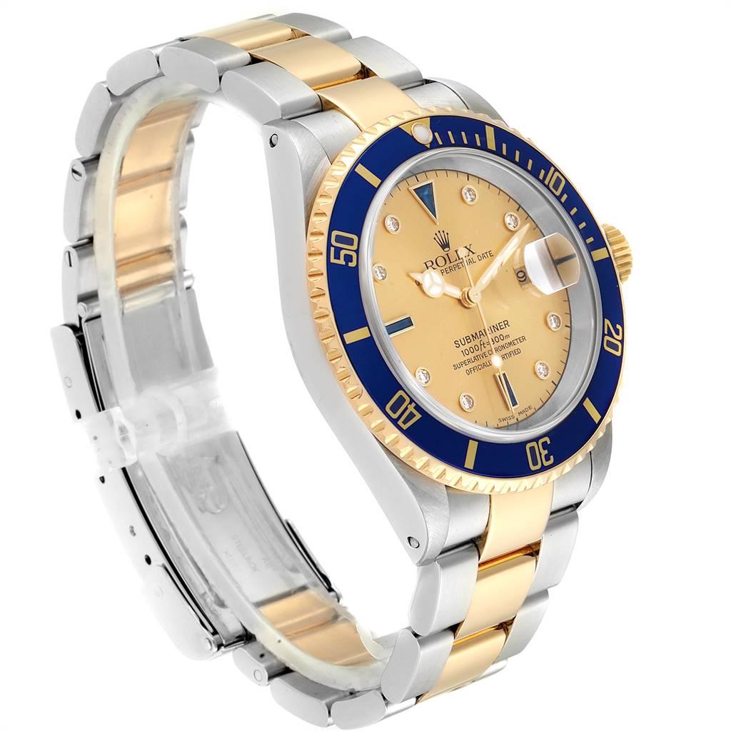 Rolex Submariner Steel Gold Diamond Sapphire Serti Dial Men's Watch 16613 In Excellent Condition In Atlanta, GA