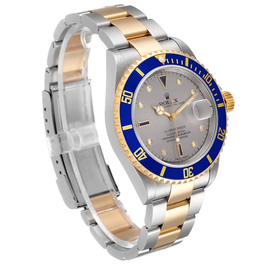 Rolex Submariner Steel Gold Diamond Sapphire Serti Dial Mens Watch 16613 In Excellent Condition For Sale In Atlanta, GA