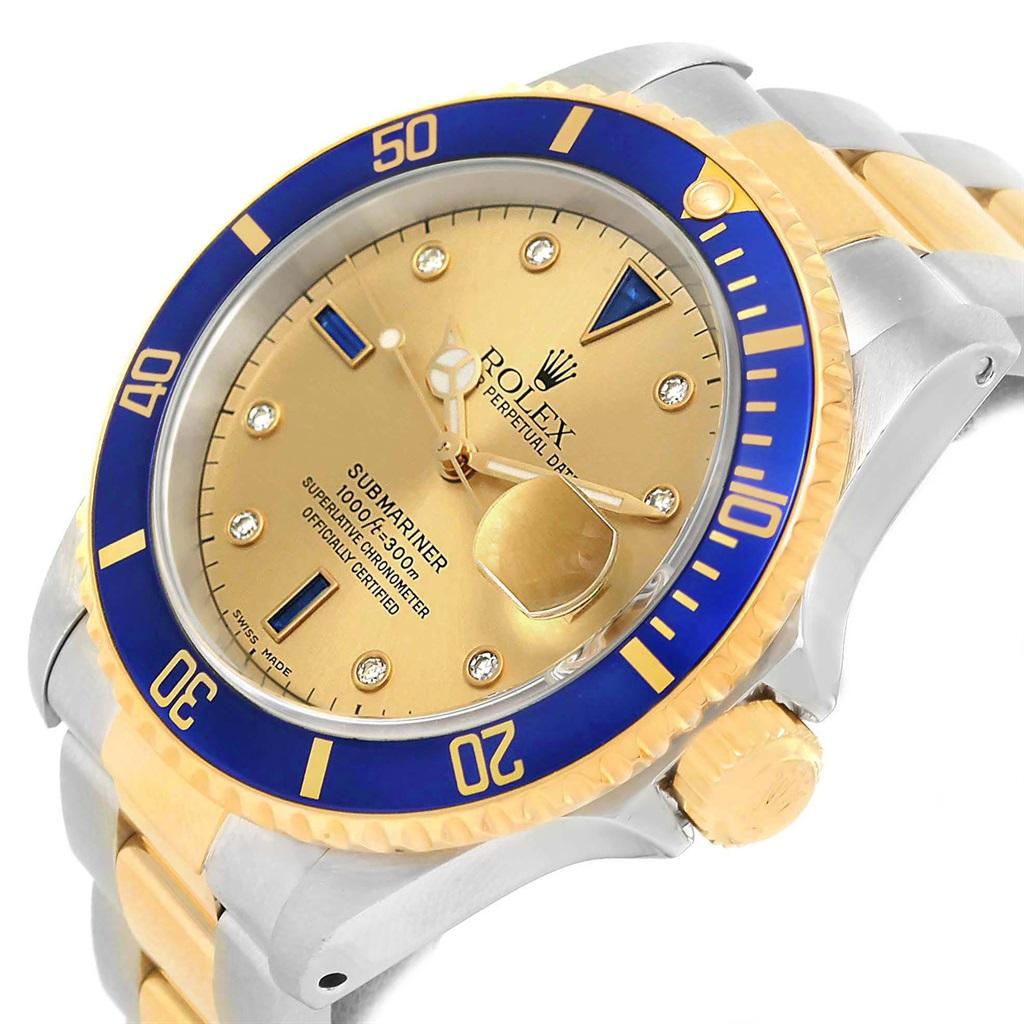 rolex submariner date diamond sapphire serti men's watch 16613 16613-serti