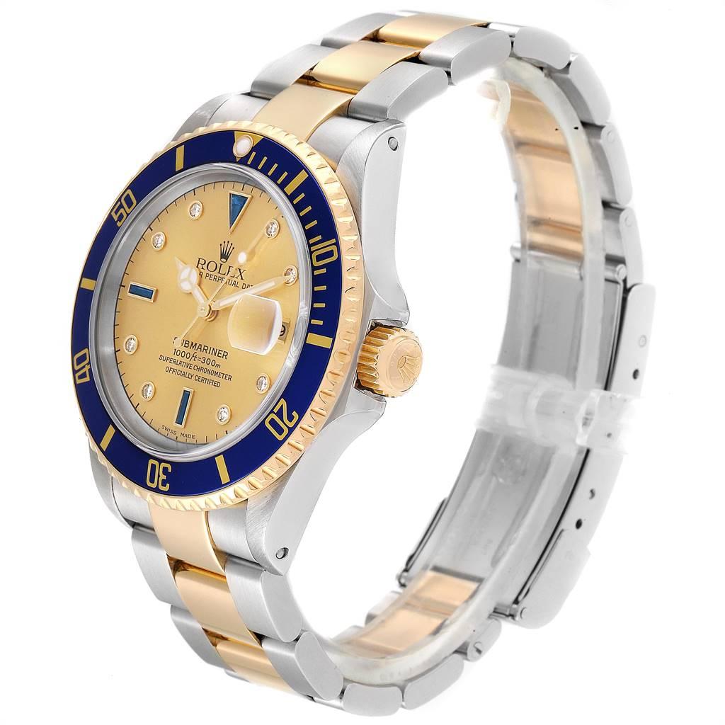 Rolex Submariner Steel Gold Diamond Sapphire Serti Dial Men's Watch 16613 1