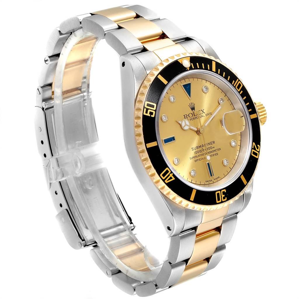 Rolex Submariner Steel Gold Diamond Sapphire Serti Dial Men's Watch 16613 For Sale 1