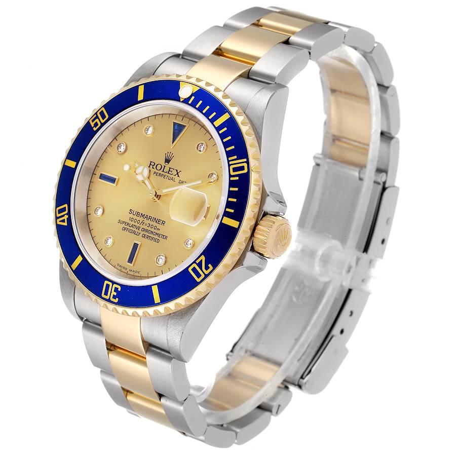 Rolex Submariner Steel Gold Diamond Sapphire Serti Dial Mens Watch 16613 In Excellent Condition In Atlanta, GA