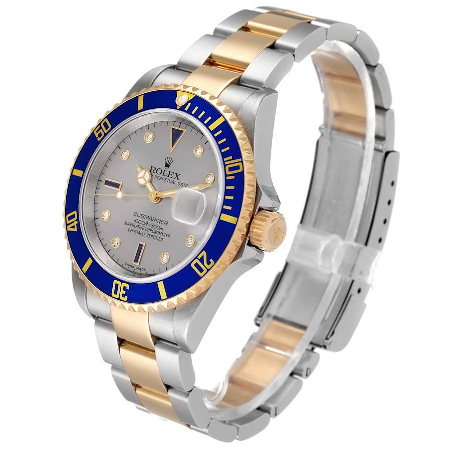 Men's Rolex Submariner Steel Gold Diamond Sapphire Serti Dial Mens Watch 16613 For Sale