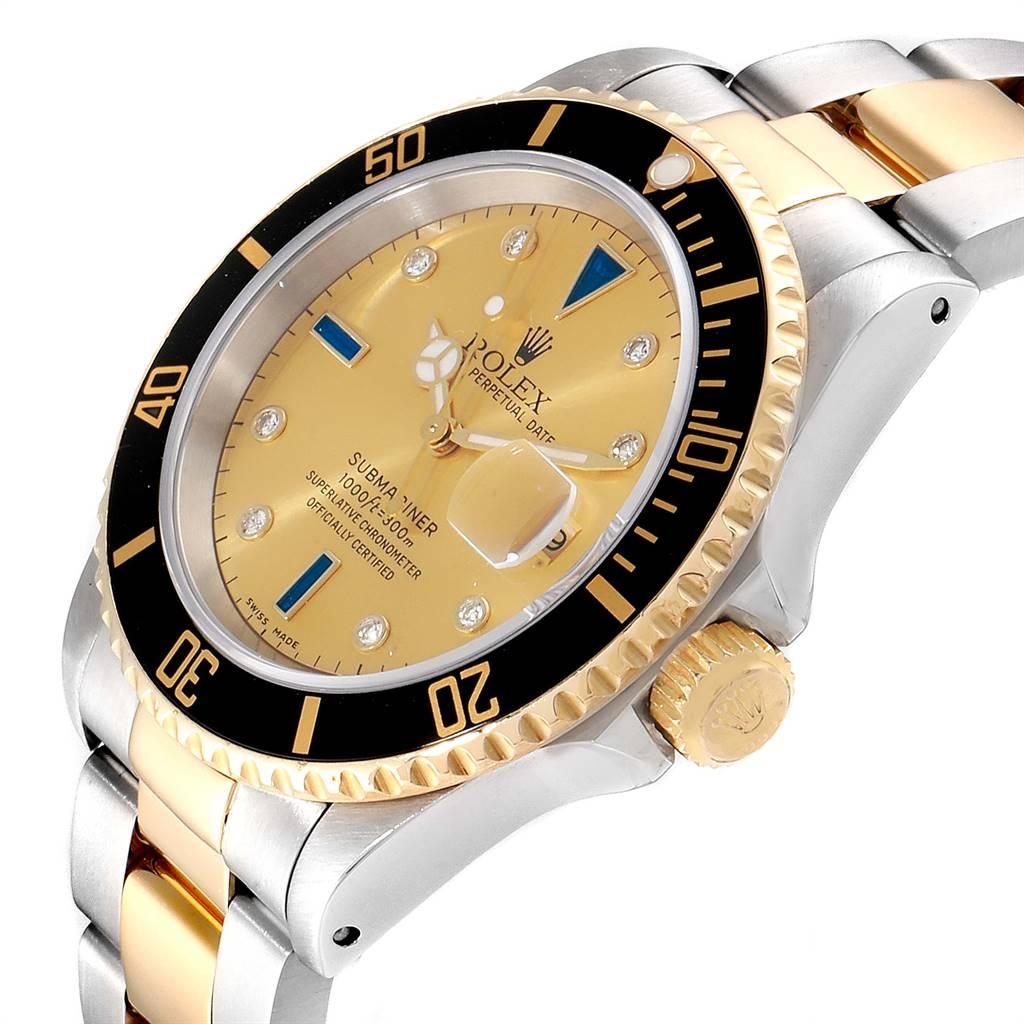 Rolex Submariner Steel Gold Diamond Sapphire Serti Dial Men's Watch 16613 For Sale 2