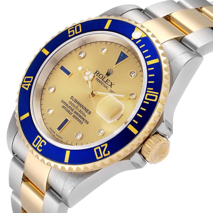 Men's Rolex Submariner Steel Gold Diamond Sapphire Serti Dial Mens Watch 16613
