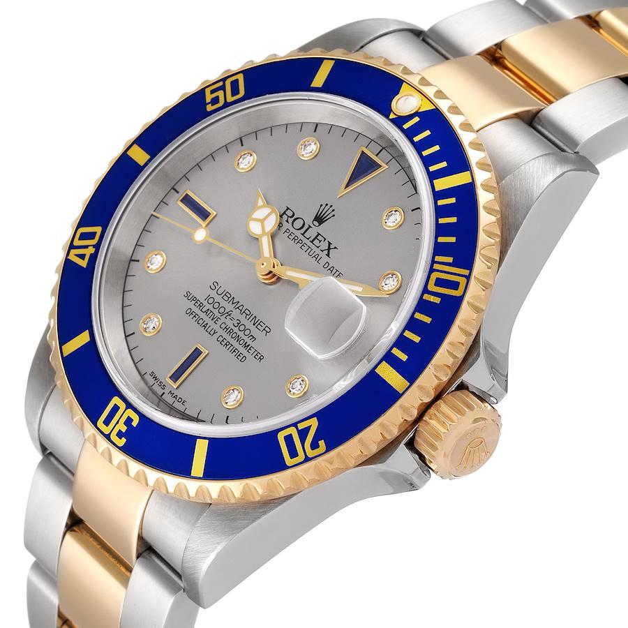 Rolex Submariner Steel Gold Diamond Sapphire Serti Dial Mens Watch 16613 For Sale 1