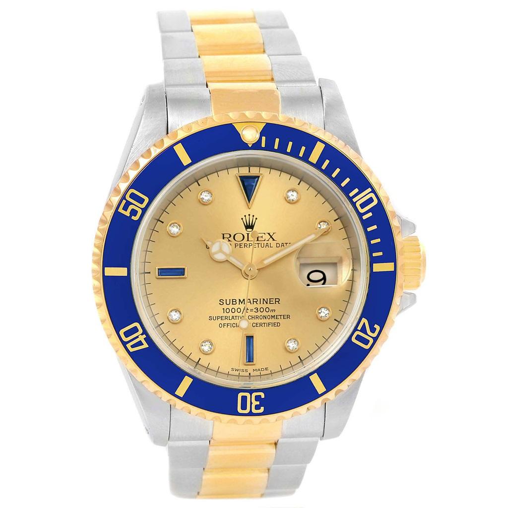 Men's Rolex Submariner Steel Gold Diamond Sapphire Serti Dial Men’s Watch 16613