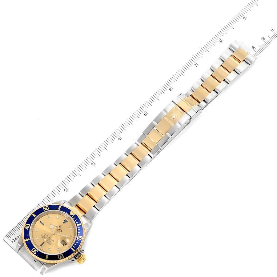 Rolex Submariner Steel Gold Diamond Sapphire Serti Dial Watch 16613 Box Papers 4