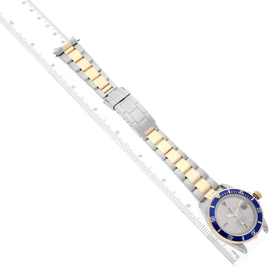 Rolex Submariner Steel Gold Diamond Sapphire Serti Dial Watch 16613 Box Papers 3