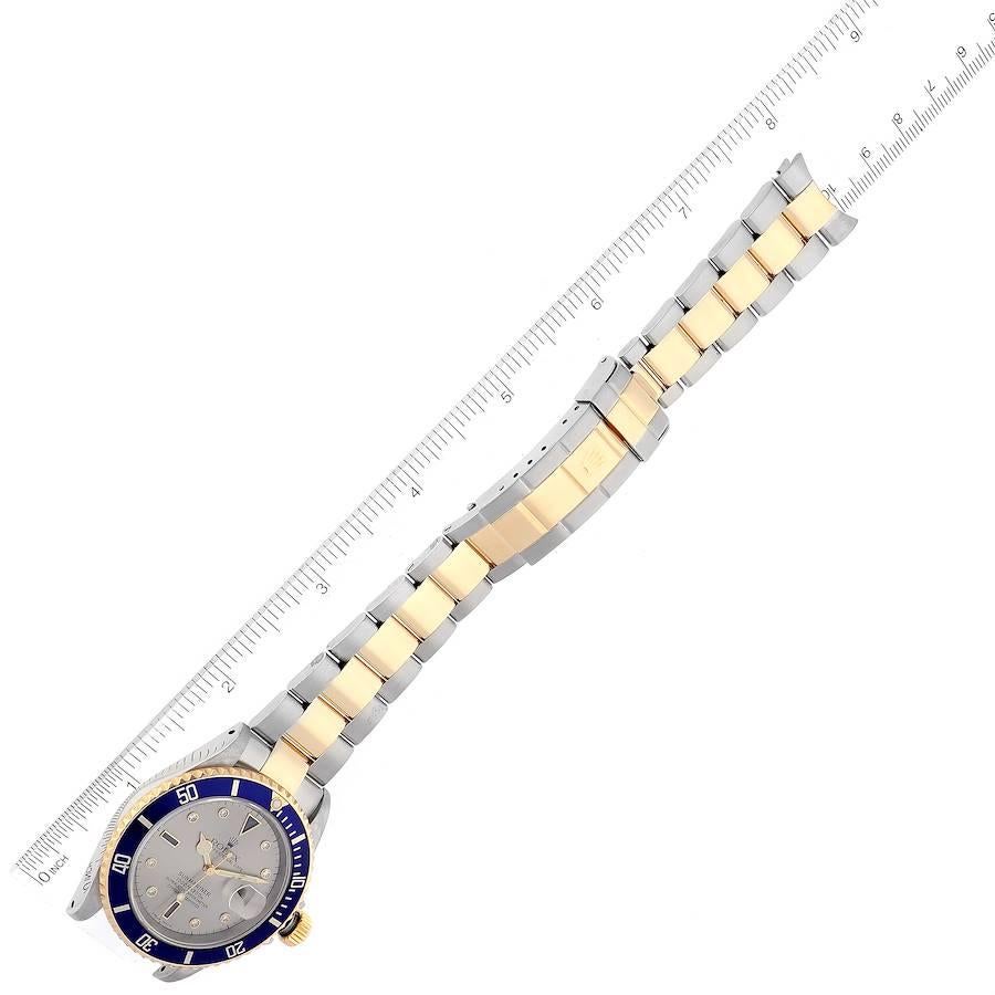 Rolex Submariner Steel Gold Diamond Sapphire Serti Dial Watch 16613 Box Papers 6