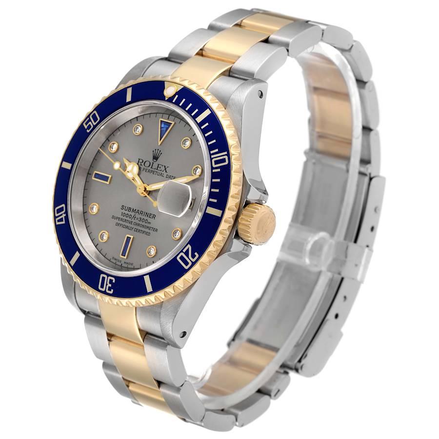 Men's Rolex Submariner Steel Gold Diamond Sapphire Serti Dial Watch 16613 Box Papers