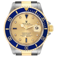 Rolex Submariner Steel Gold Diamond Sapphire Serti Dial Watch 16613