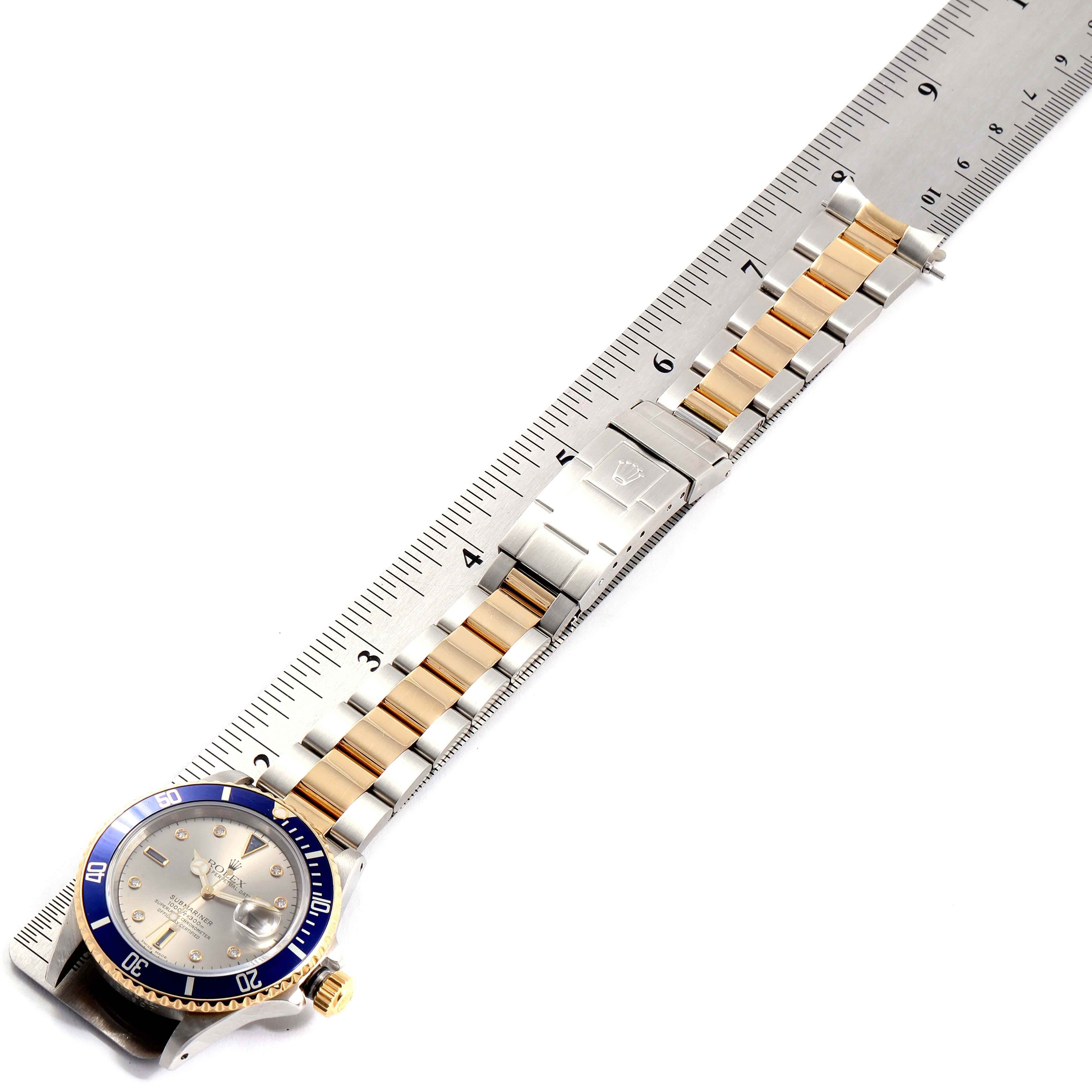 Rolex Submariner Steel Gold Slate Diamond Sapphire Serti Dial Watch 16803 3