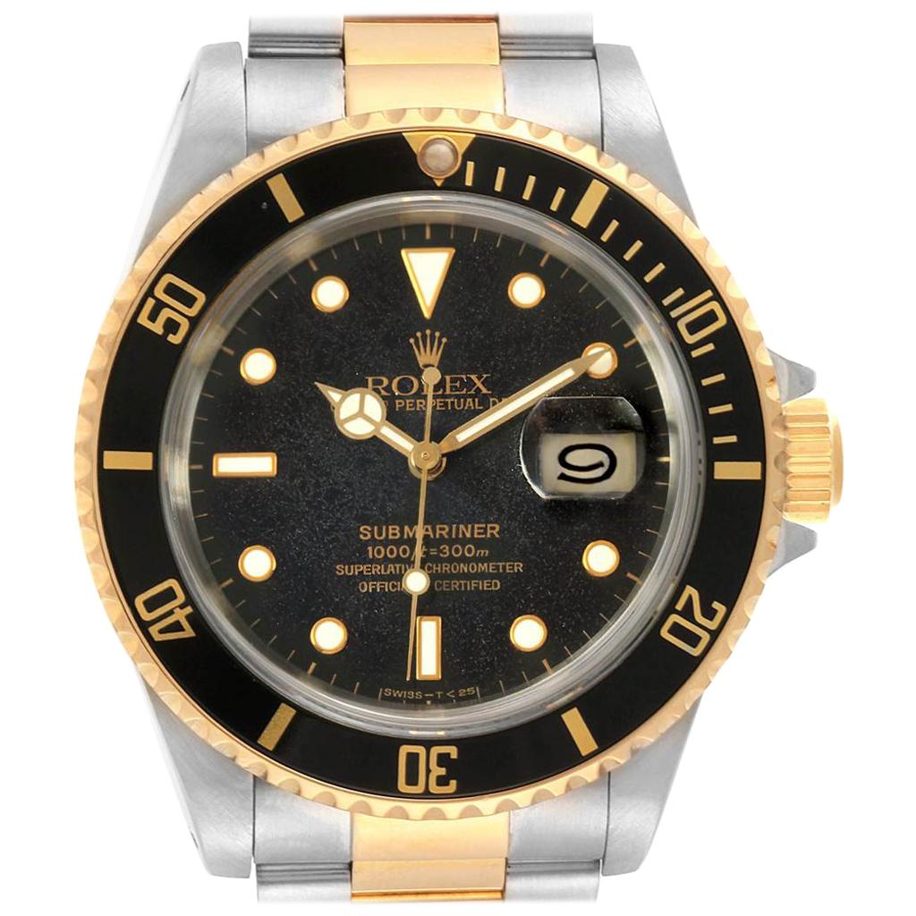 Rolex Submariner Steel Yellow Gold Black Dial Bezel Men's Watch 16613 For Sale