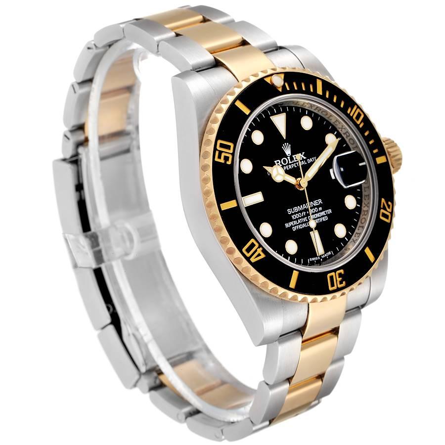 Rolex Submariner Steel Yellow Gold Black Dial Mens Watch 116613 Box Card In Excellent Condition For Sale In Atlanta, GA
