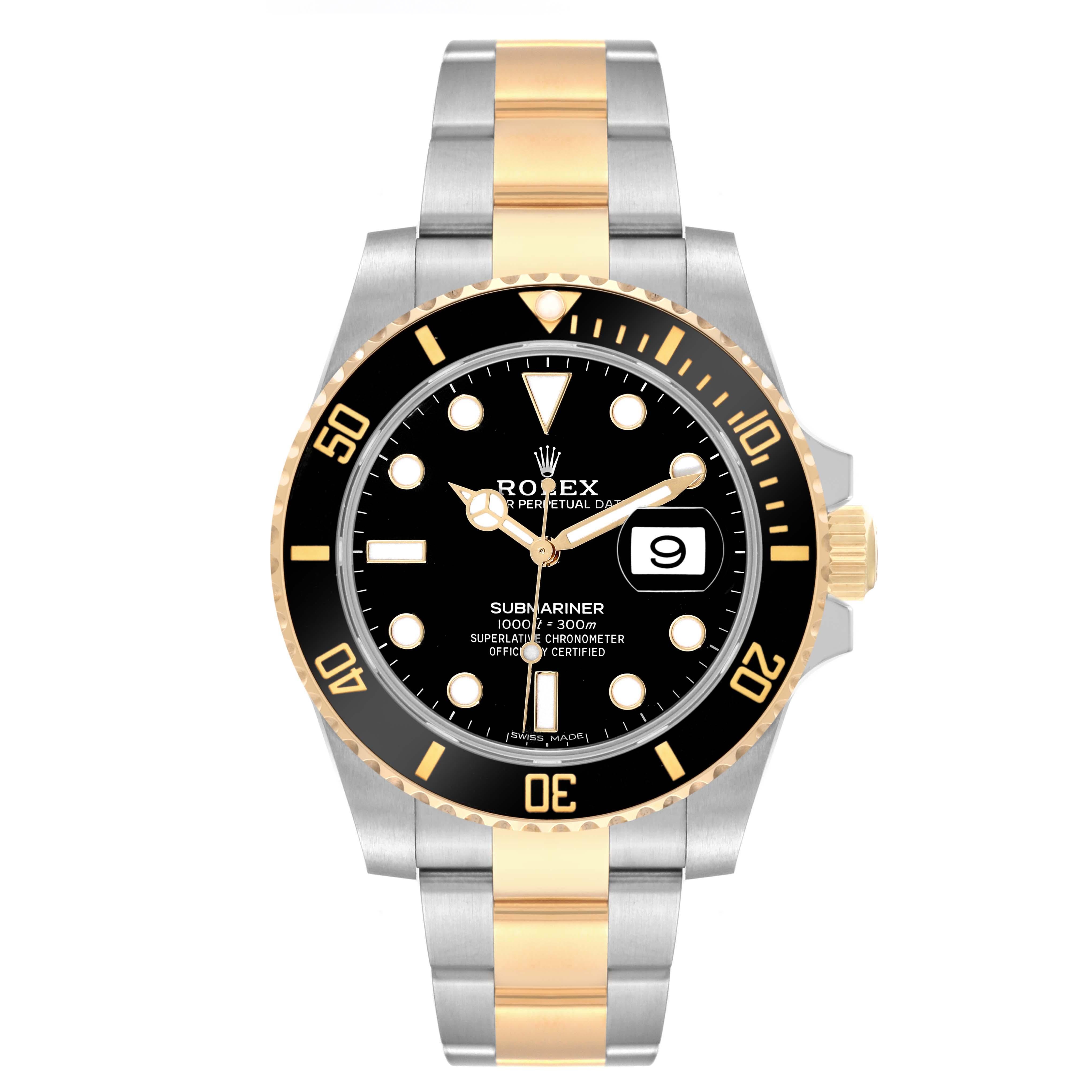 Rolex Submariner Steel Yellow Gold Black Dial Mens Watch 116613 Box Card In Excellent Condition In Atlanta, GA