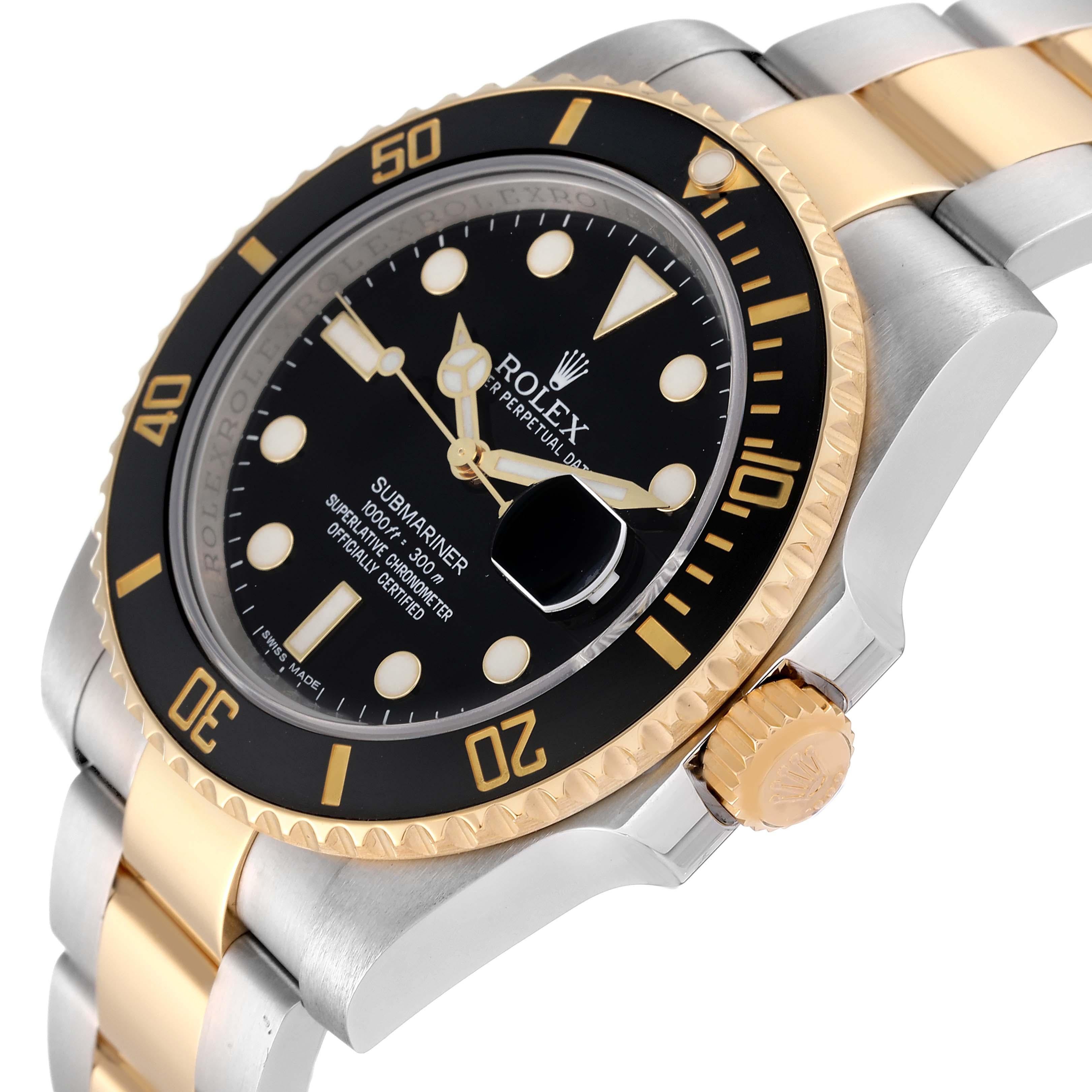 Rolex Submariner Steel Yellow Gold Black Dial Mens Watch 116613 Box Card In Excellent Condition In Atlanta, GA