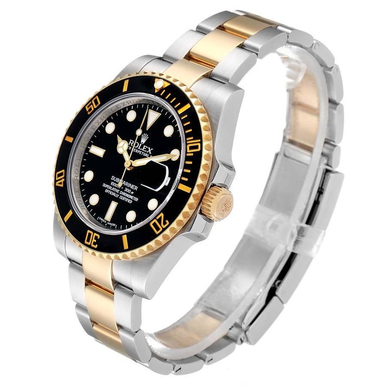 Men's Rolex Submariner Steel Yellow Gold Black Dial Mens Watch 116613 Box Card For Sale