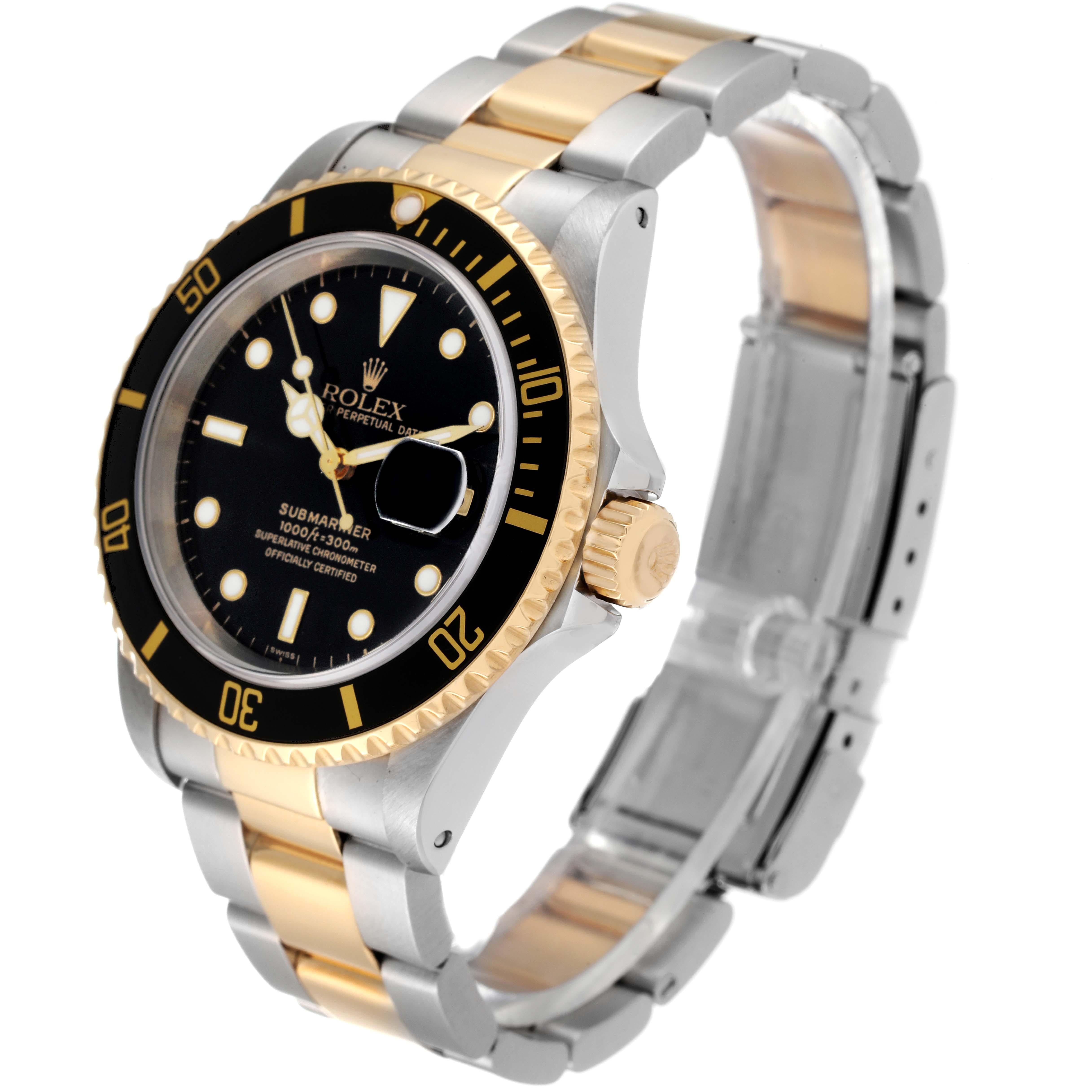 Rolex Submariner Steel Yellow Gold Black Dial Mens Watch 16613 Box Papers In Good Condition For Sale In Atlanta, GA