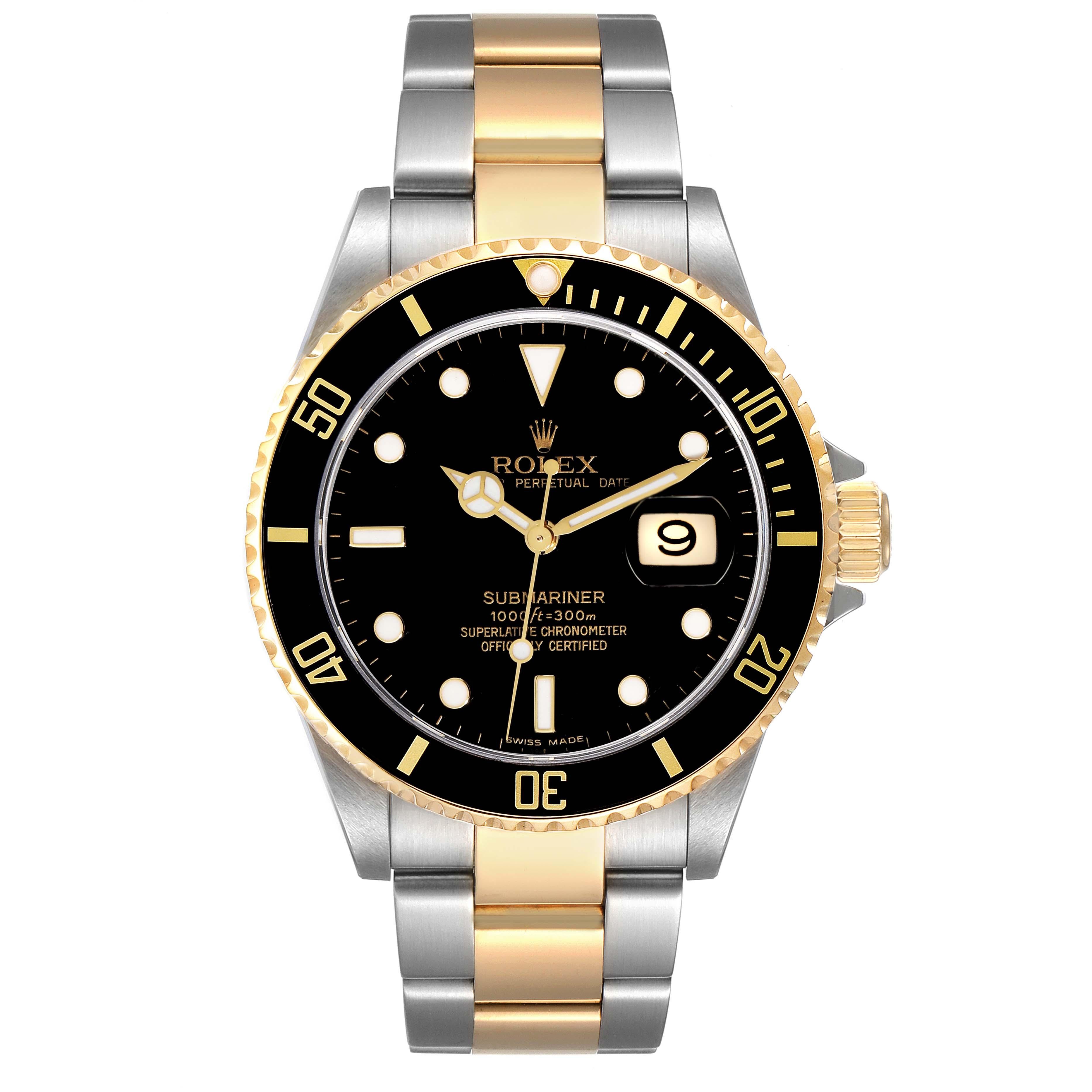 Men's Rolex Submariner Steel Yellow Gold Black Dial Mens Watch 16613 Box Papers