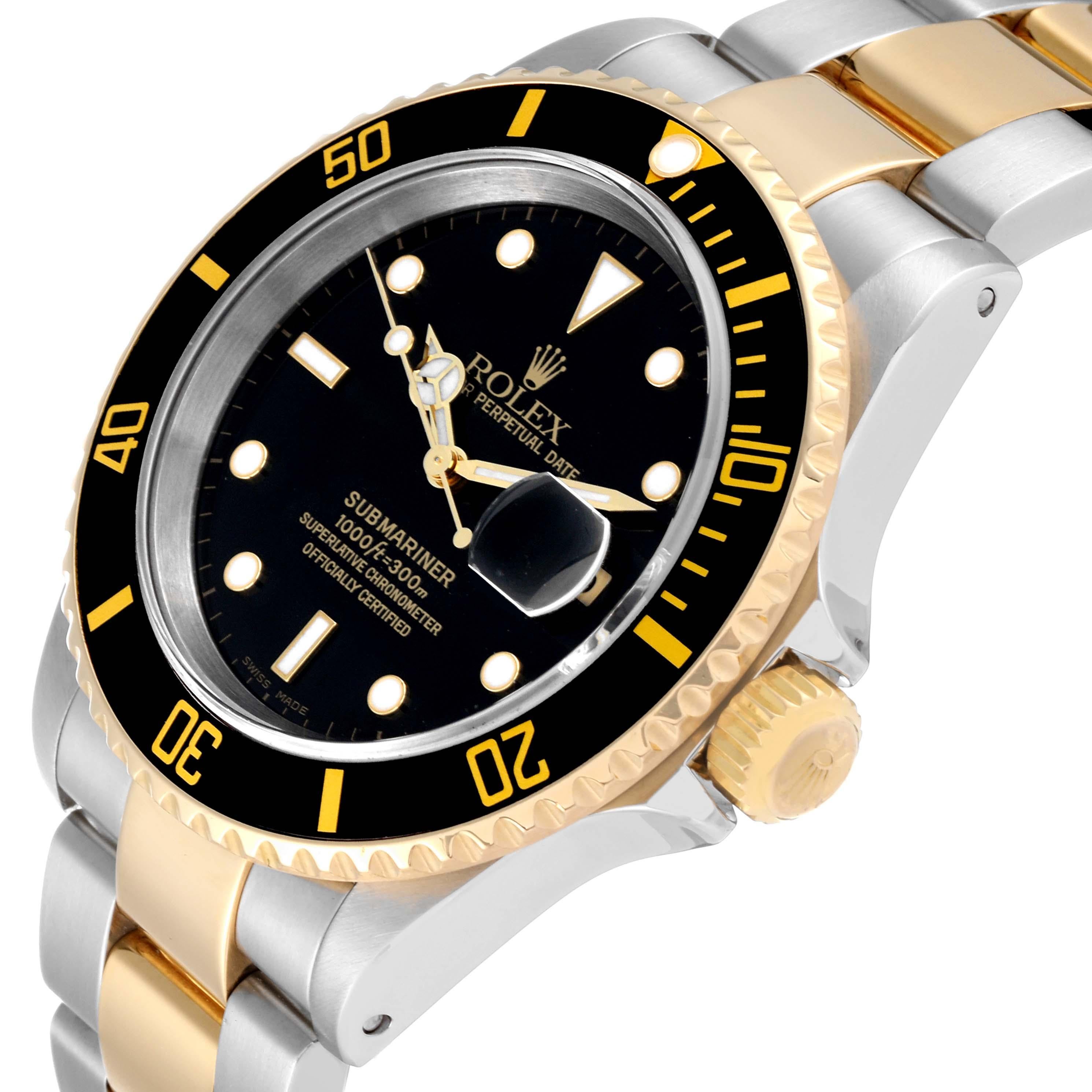 Rolex Submariner Steel Yellow Gold Black Dial Mens Watch 16613 Box Papers In Excellent Condition In Atlanta, GA
