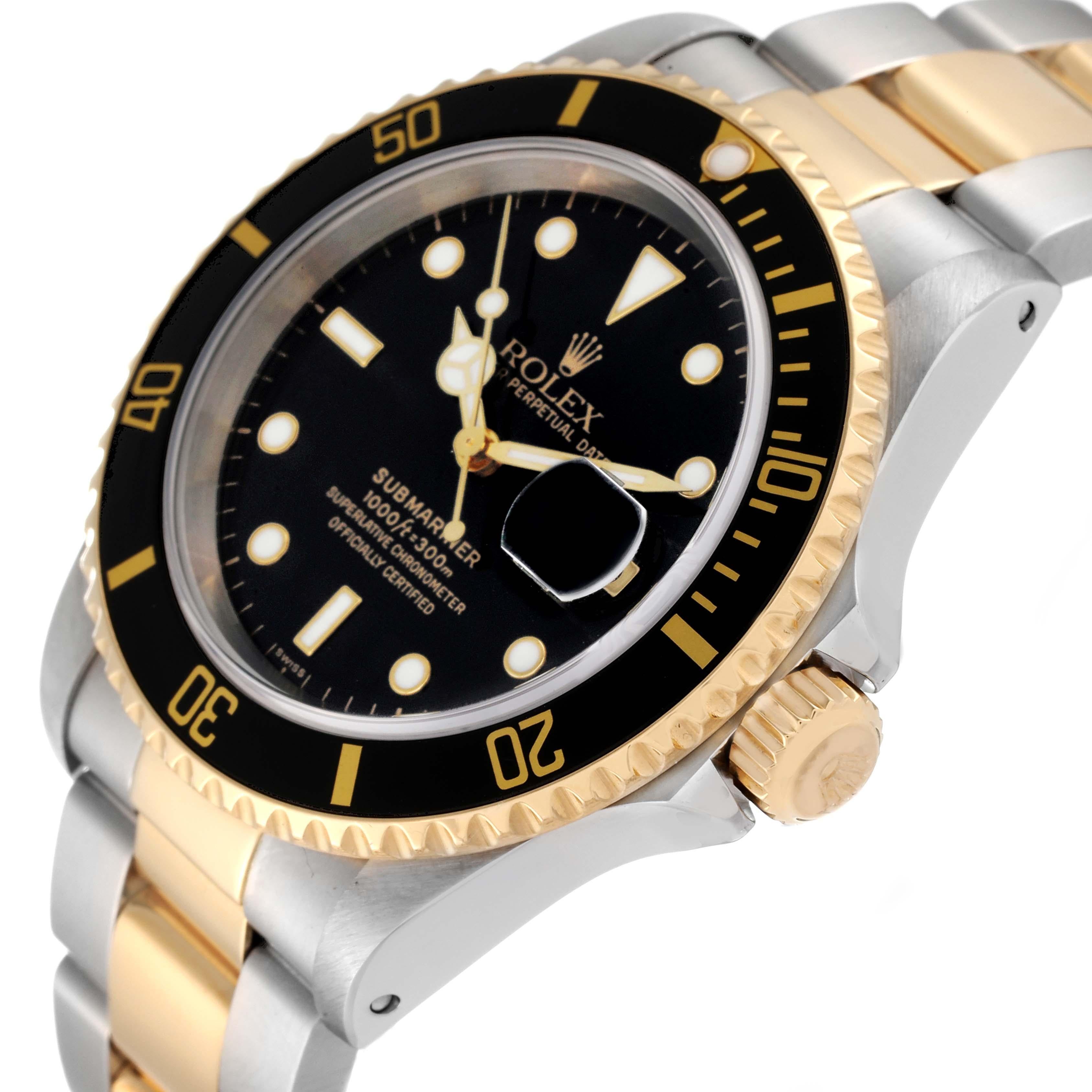 Men's Rolex Submariner Steel Yellow Gold Black Dial Mens Watch 16613 Box Papers For Sale