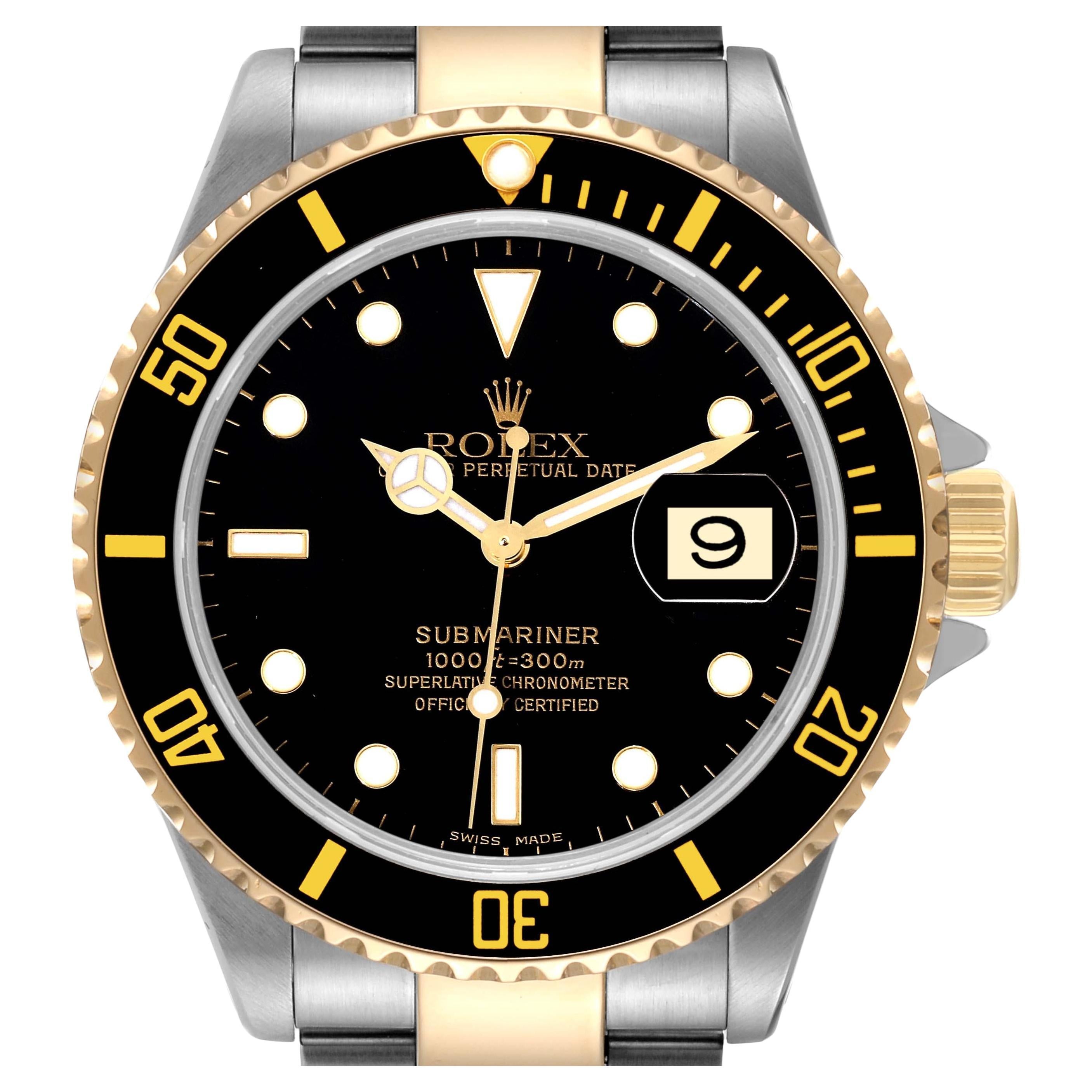 Rolex Submariner Steel Yellow Gold Black Dial Mens Watch 16613 Box Papers